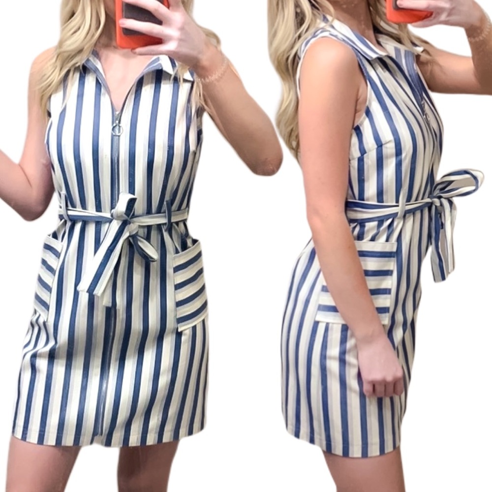 NWOT⚡️Sky + She Striped Zip Up Waist Tie Dress